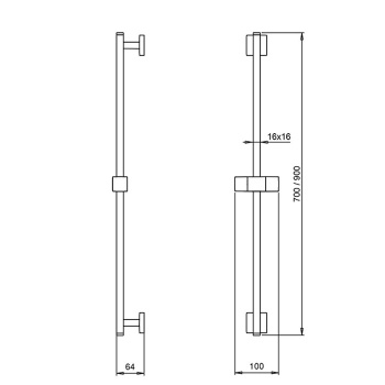 Душевая штанга квадратная Almar 700, латунь/ABS, хром, E087005.CR