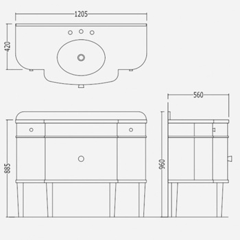 Тумба под раковину Devon&Devon Music NERO ASSOLUTO c 3отв. 120,5х42/56хh88,5/96, корпус, белый с кантом черным, ножки черный без раков. WHITE56 EFMUSICPW/DBGRN-WHITE56/3F