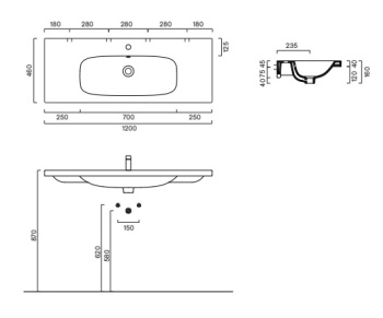 Раковина 120×46 Catalano Alvea с 1 отверстием Bianco lucido 0621211001