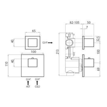 Bossini Cube Смеситель для душа, встраиваемый, термостатический, с переключателем на 2 источника, цв