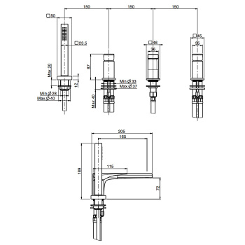 Смеситель на борт ванны Fima Carlo Frattini Zeta на 4 отверстие, с ручным душем, чёрный матовый F3974NNS
