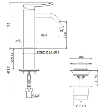 Смеситель для биде Gattoni Ely 132, излив 86,5, хром 8850/88С0