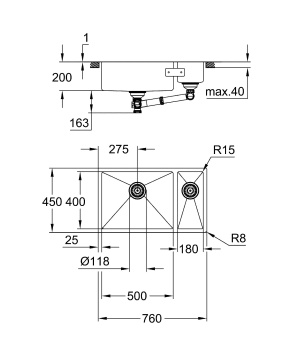 Мойка GROHE K700U 80-S 76/45 1.5 lh Undermount, нержавеющая сталь 31575SD1