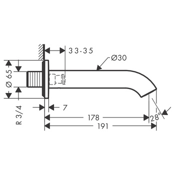 Axor Uno Излив для ванны, 17.8см, настенный, цвет: сталь 38411800