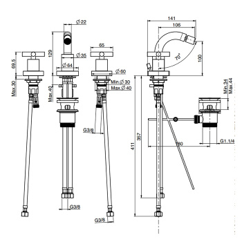 Смеситель для биде Fima Carlo Frattini Maxima на 3 отверстие, с донным клапаном, хром F5302WCR