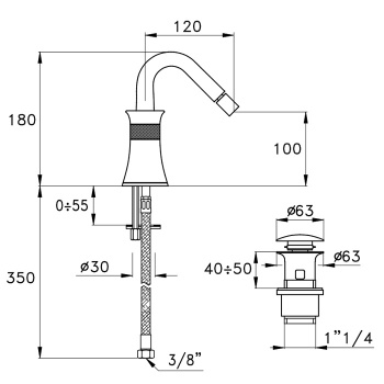 Смеситель для биде Stella 130 на 1 отверстие 3602DL, хром CT 00302 CR00