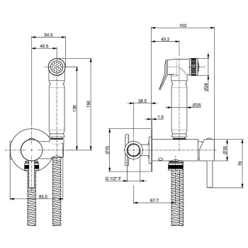 Смеситель с гигиеническим душем NOTA встроенного монтажа Kerama Marazzi хром 27405KM.21.018