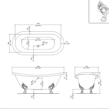 Чугунная ванна Devon&Devon Cherie 168.5x76 2MRCHERIEFLCRDD