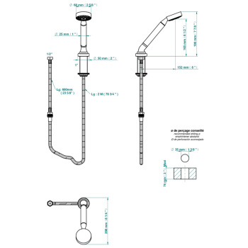 Ручной душ для установки на борт ванны THG Bagatelle Pierre Noire U3E-A02-60A хром