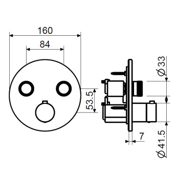 Смеситель для душа Plumberia Selection Psbox 2 вых,для комбин.с PSB003 накладка нерж.сталь d.160, черн.матов., PSB1902NO