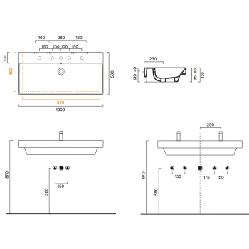 Раковина Catalano Zero 100x50, с 2 отв, белый глянцевый 121002001