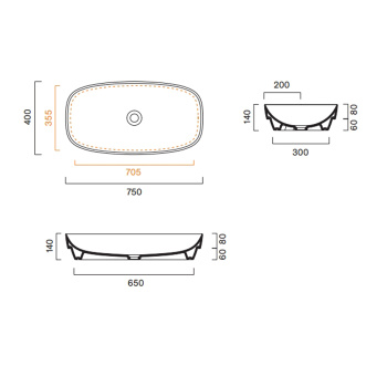 Раковина Catalano Alvea 75x40 встраиваемая, без отв, Sabbia Satinato 624750029