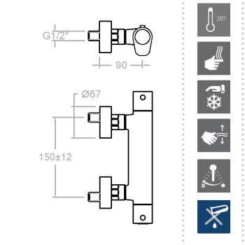 Смеситель термостатический Ramonsoler Alexia для душа с душевым комплектом 3634TR