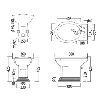 Биде напольное Devon&Devon Westminster 56х36 с 1 отверстием под смеситель белый IBBID1FWES
