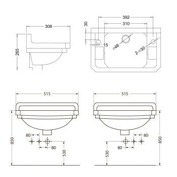 Подвесная раковина Burlington Edwardian B8 2TH JET