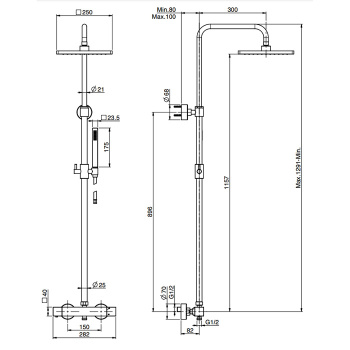 Душевая стойка Fima Carlo Frattini Colonne Doccia верхний душ 25х25, с термостатом, держателем и ручным душем, чёрный матовый F4255/Q255NS