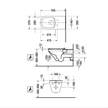 Чаша подвесного унитаза Duravit DuraStyle 2559090000 для инвалидов на колясках