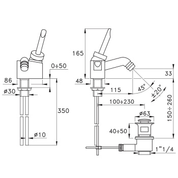 Смеситель для биде Stella Box на 1 отверстие 3604, с донным клапаном, хром BX 00301 CR00