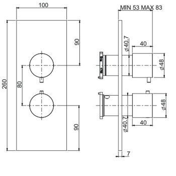 Смеситель для душа встроенный Fima Carlo Frattini Spillo Steel термостатический, с переключателем на 2/3 источника, внешняя часть, INOX F3079X7INOX