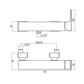 Смеситель для душа Gattoni Kubik однорычажный, вывод снизу, хром 2525/25C0cr