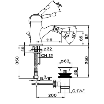 Смеситель для биде Cisal Arcana Royal однорычажный, на 1 отверстие с донным клапаном, хром AY00055021 Акция