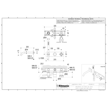Смеситель для ванны Ritmonio Diametro35 Cross хром PR53EC101CRL