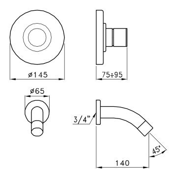 Внешняя часть встраиваемого смесителя для раковины Stella Bamboo 3250mc P.v. BT 01412 CR00 хром