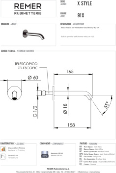 Излив настенный Remer Celebrity 16см X Style черный брашированный хром (CFP) 91XCFP