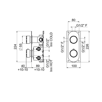 Внешняя часть для термостатического смесителя Carimali Still Oh на 3 потребителя, вход G 1/2, хром 0-STL4102EST-CR