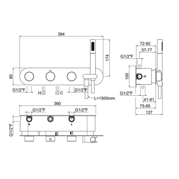 Внешняя часть Скрытый горизонтальный смеситель c держателем длядуша держателем Carimali Iltondo 5 выходов, хром 21958EST/A-CR