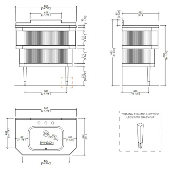Тумба под раковину Devon&Devon Metropolitan DEEP BLACK 88,5 планками светл золото столешница GRANITO NERO ASSOLUTO раковина SWINDON черная METOTGRNSNE