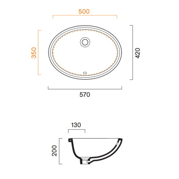 Раковина Catalano Italy 57х42, встраиваемая под столешницу с переливом, белый глянцевый 727570001