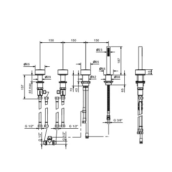 Смеситель на борт ванны Fantini Nice на 2 источника, 4 отв., без излива, с ручн душем, хром 65 02 S067S