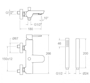 Смеситель для ванны Ramonsoler Odisea с душевым комплектом 390501MO