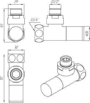 Вентиль для полотенцесушителя Secado 4603759407937 угловой черный