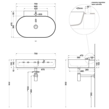 Раковина подвесная Cielo Mare MRLS70 PM 70 см серый