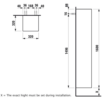Laufen New Classic Колонна высокая подвесная 330х330х1600мм, 4 полочки, 1 дверка -петли слева, цвет серый