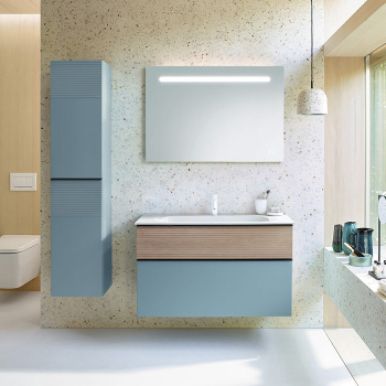 Burgbad Fiumo Комплект подвесной мебели 102х49х61см, с раковиной на 1 отв., ручки черные матовые, цвет: Eiche Dekor Cashmere / Eisblau Softmatt SFXN102F3957FOT45G0200C0001*1