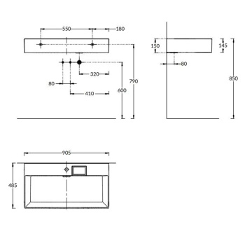 Раковина LOGICA подвесная с одним отверстием Kerama Marazzi 90x48 14,5, с 1 отв.под смеситель, с переливом, белая глянцевая LO.wb.90.1
