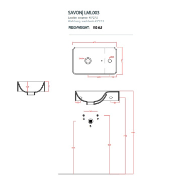 Раковина подвесная Artceram Handrinse 27x45, 1 отверстие, белый матовый LML003 05 00